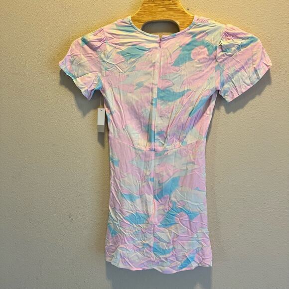 BP. Womens V-neck Short Sleeve Crepe Dress In Pink- Blue‎ Painted Camo Small - Picture 5 of 5